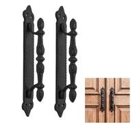 SaKeGa Mystic Colonial Victorian Cast Iron Door Pull Handle Set of 2 - Rustic Black Heavy Duty Pull Handles for Barn Doors, Almirahs & Cupboards