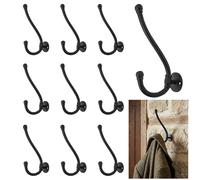 SaKeGa Rustic Cast Iron Wall Hooks, Heavy Duty Retro Utility Hanger, Multi Purpose Wall Mount Hooks for Hanging Coat, Bag, Towel, Robe, Hat, Pack of 10-8"" x 1.5"""
