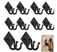 SaKeGa Rustic Hand Forged Iron Wall Hook with Two Hangers: Ideal for Victorian, Colonial, Retro, Steampunk, Gothic, and Baroque Settings 8.8 cm Pack of 10