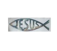 SAKEIOU Jesus Fish 3D Car Sticker Soft PVC Chromed Emblem Badge Car Styling Decoration Waterproof Decal Christian Decal Sticker Car Sticker Silver