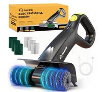 Saker Electric Grill Brush for Outdoor Grill, Bristle-Free Automatic Grill Cleaning Brush with 450 RPM & LED Light, Grill Rescue BBQ Brush Set with 3 Interchangeable Heads