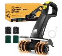 Saker Electric Grill Brush with 450 RPM & LED Light | Tangle-Free Grill Cleaning Brush with Durable Roller | Complete 8-Piece Brush & Scouring Pad Kit | Ideal Grilling Gift for Dad