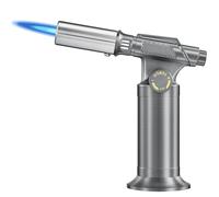 Saker Professional Butane Torch - 1440°C Adjustable Kitchen Blow Torch with Piezo Ignition, Torch Lighter with Refillable & Stable Base for Cooking, Soldering, Crafts (Butane Not Included) (Silver)