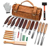 SakerNeo Deluxe Wood Carving Kit, 25 Piece Wood Carving Tools with Thick Leather Storage Bag,Wood Whittling Tools -Ideal Woodworking Tools and Hobbies for DIY Lovers