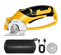 SakerPlus Cordless Electric Scissors, 4V Cardboard Cutter, Box Cutter - 2 Blades, 1 Storage Bag, Safety Lock & LED Light, Rechargeable Power Rotary Cutter for Box Carpet Fabric Plastic Leather