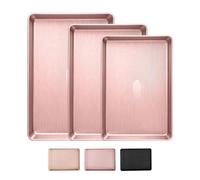 Sakerplus Nonstick Baking Sheet Pan Set of 3, Heavy Duty Cookie Sheets for Oven with Stripe Texture Pattern, 0.8mm Thick Quarter/Half/Jelly Roll Pans, Rust-Resistant & Easy Clean (Pink)