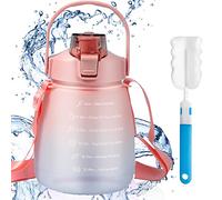 Sakiida 1L Water Bottle with Straw, Sports Drinks Bottle with Time Markings BPA Free Leak Proof, Flip Cap, Portable, Locked (Coral Pink)