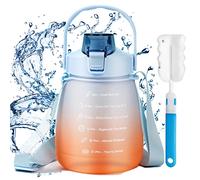 Sakiida 1L Water Bottle with Straw Sports Drinks Bottle with Time Markings Leak Proof, Flip Cap, Portable, Locked (Starry orange)