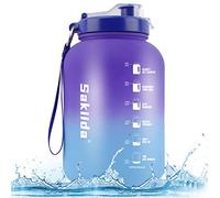 Sakiida 2.2 Litre Half Gallon Big Water Bottle With Removable Straw & Handle & Strong Strap - BPA Free Large Motivational Water Jug With Time Markings For Gym Sports Workout （2.2L） (P/B)