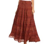 Sakkas 0604 Lace and Ribbon Peasant Boho Skirt - Brown - One Size