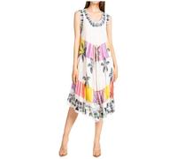 Sakkas 101RC Palm Tree Tie Dye Caftan Dress/Cover Up - White - OS