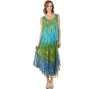 Sakkas 10831 Ombre Floral Tie Dye Tank Sheath Caftan Cotton Dress - Green/One Size