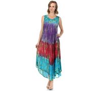 Sakkas 10831 Ombre Floral Tie Dye Tank Sheath Caftan Cotton Dress - Turquoise/One Size