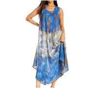 Sakkas 10831 Ombre Floral Tie Dye Tank Sheath Caftan Rayon Dress - Blue/Mustard - OS