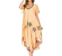 Sakkas 116 Watercolor Palm Tree Tank Caftan Dress - Beige/One Size