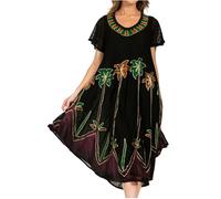 Sakkas 116 Watercolor Palm Tree Tank Caftan Dress - Black/One Size