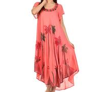 Sakkas 116 Watercolor Palm Tree Tank Caftan Dress - Coral/One Size