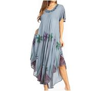 Sakkas 116 Watercolor Palm Tree Tank Caftan Dress - Grey/One Size