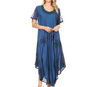 Sakkas 116 Watercolor Palm Tree Tank Caftan Dress - Navy/One Size