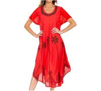 Sakkas 116 Watercolor Palm Tree Tank Caftan Dress - Red/One Size
