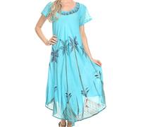 Sakkas 116 Watercolor Palm Tree Tank Caftan Dress - Turquoise/One Size