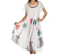 Sakkas 116 Watercolor Palm Tree Tank Caftan Dress - White/One Size