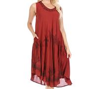 Sakkas 117 Watercolor Palm Tree Tank Caftan Short Dress - Brick/One Size
