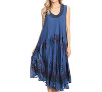 Sakkas 117 Watercolor Palm Tree Tank Caftan Short Dress - Navy/One Size