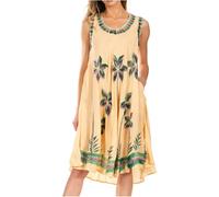 Sakkas 117 Watercolor Palm Tree Tank Caftan Short Dress - PineappleYellow/One Size