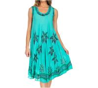 Sakkas 117 Watercolor Palm Tree Tank Caftan Short Dress - Turquoise/One Size