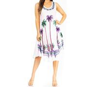 Sakkas 117 Watercolor Palm Tree Tank Caftan Short Dress - White/Blue/One Size