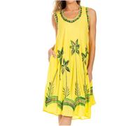 Sakkas 117 Watercolor Palm Tree Tank Caftan Short Dress - Yellow/One Size