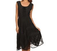 Sakkas 123 Sundara Stonewashed Rayon Mid Length Dress - Black - S/M