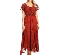 Sakkas 1322 Marigold Embroidered Fairy Dress - Cayenne - 1X/2X
