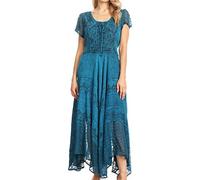 Sakkas 1322 Marigold Embroidered Fairy Dress - Turquoise Blue - S/M