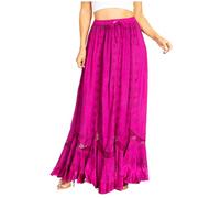 Sakkas 13225 - Ivy Second Women's Maxi Boho Elastic Waist Embroidered A Line Long Skirt - Fuschia - OS