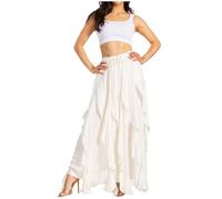Sakkas 13227 - Nova Womens Bohemian Stonewashed Rayon Asymmetrical Hem Maxi Swing Skirt - Ivory - OSP