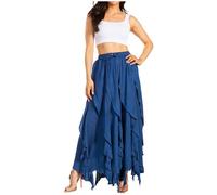 Sakkas 13227 - Nova Womens Bohemian Stonewashed Rayon Asymmetrical Hem Maxi Swing Skirt - Navy - OS