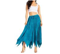 Sakkas 13230 - Emery Womens Vintage Retro Maxi Rayon Embroidered Zigzag Hem Flowy Skirt - Turquosie - S/M