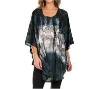 Sakkas 14031 - Ellesa Ombre Tie Dye Circle Poncho Blouse Shirt Top with Sequin Embroidery -Grey/Cream - OS
