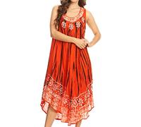 Sakkas 15009 - Alexis Embroidered Long Sleeveless Floral Caftan Dress/Cover Up - Burnt Orange - OS
