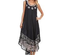 Sakkas 15009 - Alexis Embroidered Long Sleeveless Floral Caftan Dress/Cover Up - Navy - OS