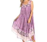 Sakkas 15009 - Alexis Embroidered Long Sleeveless Floral Caftan Dress/Cover Up - Purple - OS
