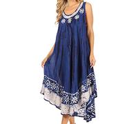Sakkas 15009 - Alexis Embroidered Long Sleeveless Floral Caftan Dress/Cover Up - Royal Blue - OS
