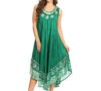 Sakkas 15009 - Alexis Embroidered Long Sleeveless Floral Caftan Dress/Cover Up - Sea Green - OS