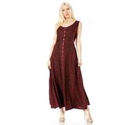 Sakkas 15221 - Maya Floral Embroideburgandy Sleeveless Button Up Rayon Dress - Burgandy - L/XL