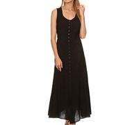 Sakkas 15221 - Maya Floral Embroidered Sleeveless Button Up Rayon Dress - Black - L/XL