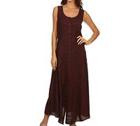 Sakkas 15221 - Maya Floral Embroidered Sleeveless Button Up Rayon Dress - Chocolate - 1X/2X