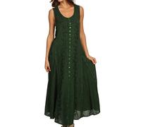 Sakkas 15221 - Maya Floral Embroidered Sleeveless Button Up Rayon Dress - Green - 1X/2X