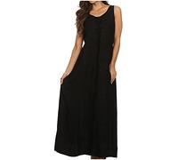 Sakkas 15229 - Stella Long Tank Top Adjustable Caftan Corset Dress with Embroidery - Black - S/M